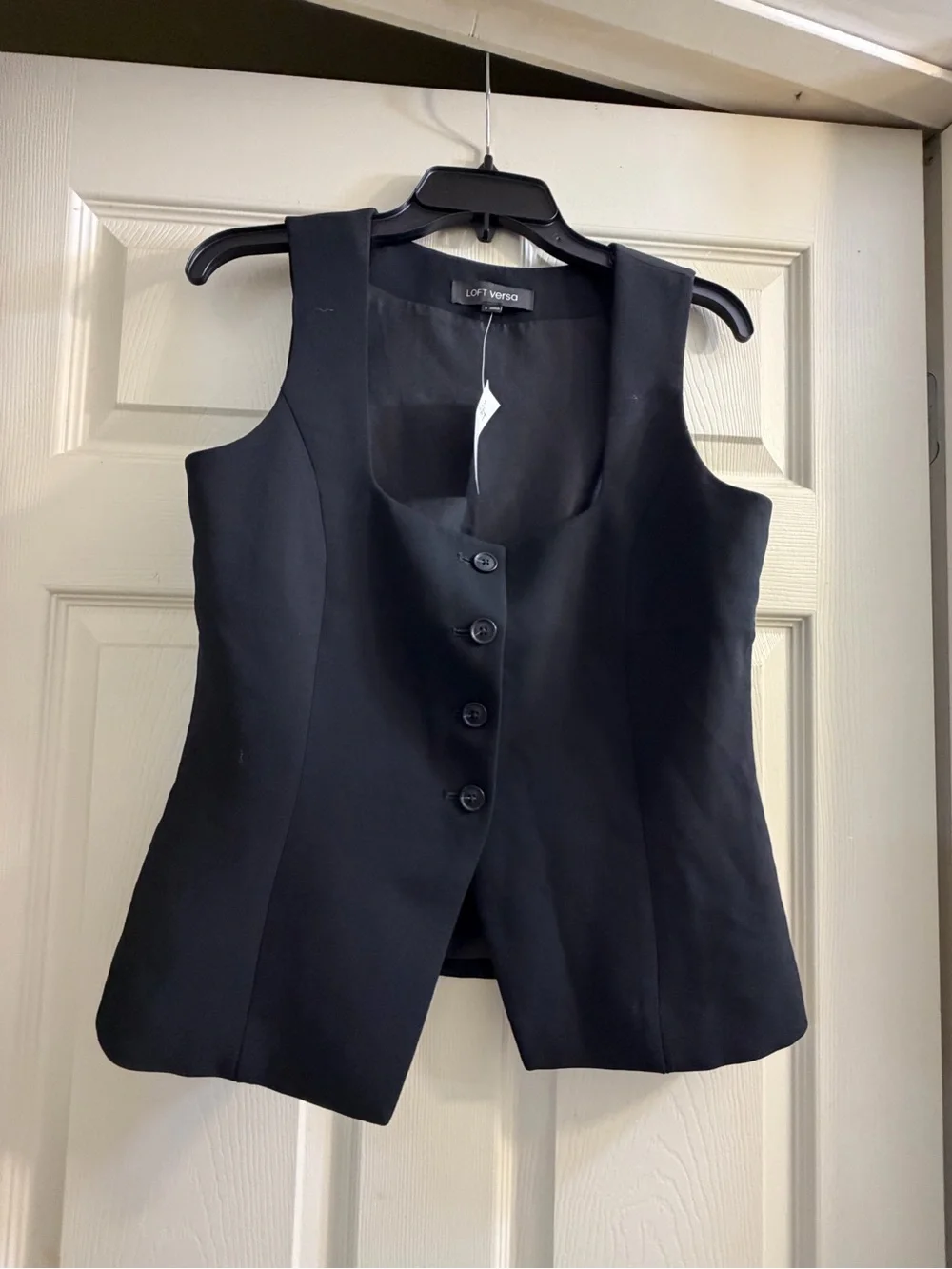 LOFT Black Tailored Button Vest with Scoop Neck